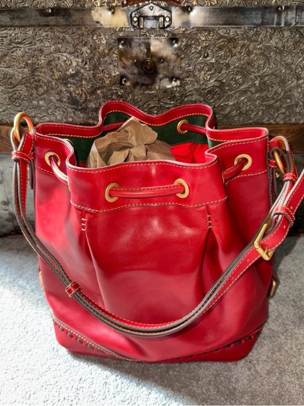 Dooney & Bourke Florentine Drawstring Bag in Red - Picture 2 of 12